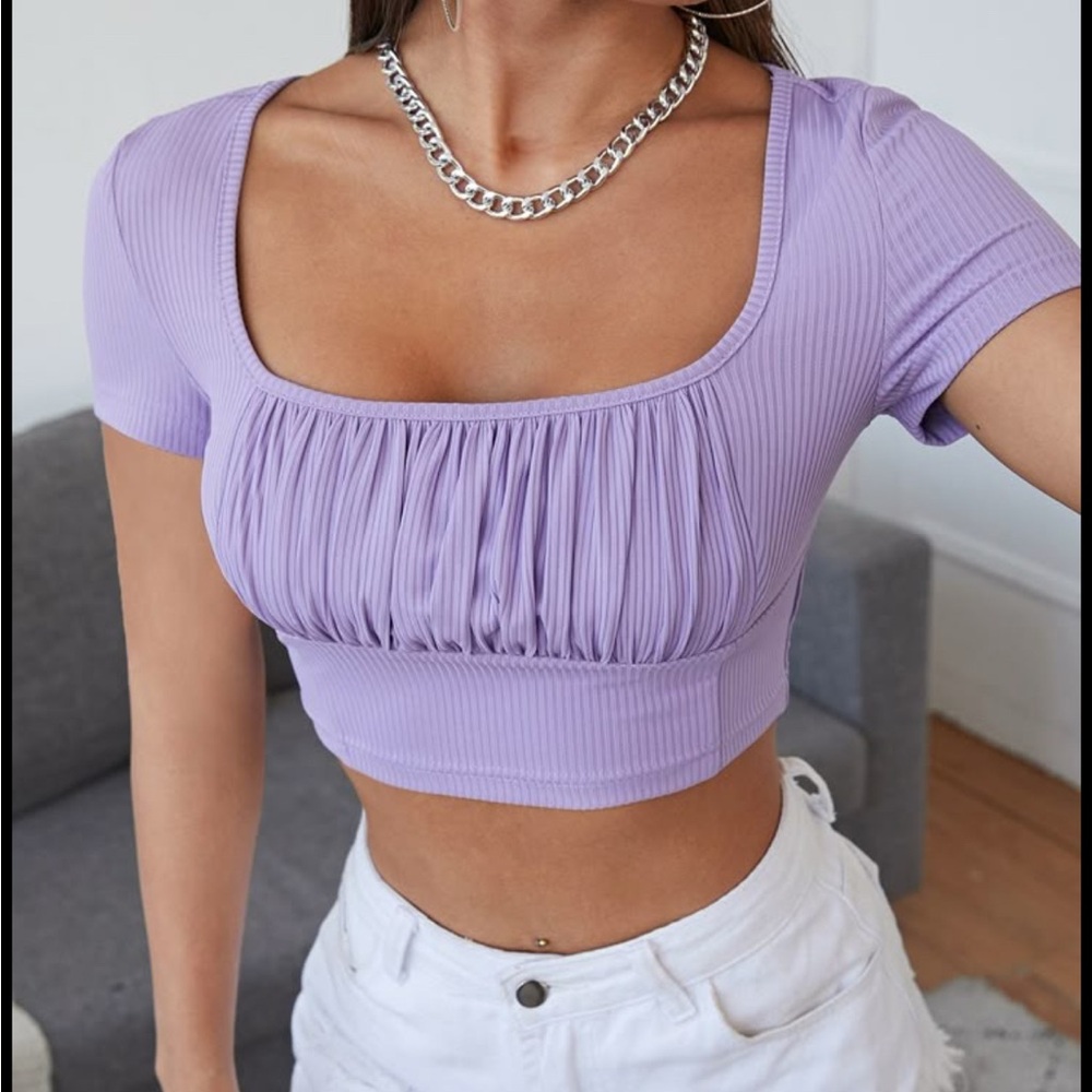 Purple Ruched Crop Blouse